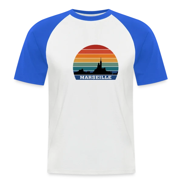 Marseille Skyline Rétro Sunset sur T-shirt baseball manches courtes Homme