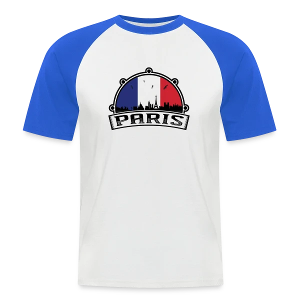 Paris Skyline Drapeau Français sur T-shirt baseball manches courtes Homme