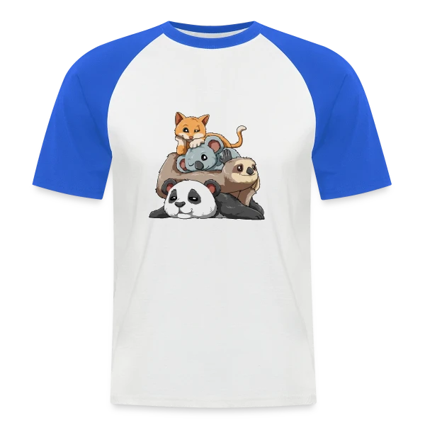 Pile d'Animaux Fainéants sur T-shirt baseball manches courtes Homme