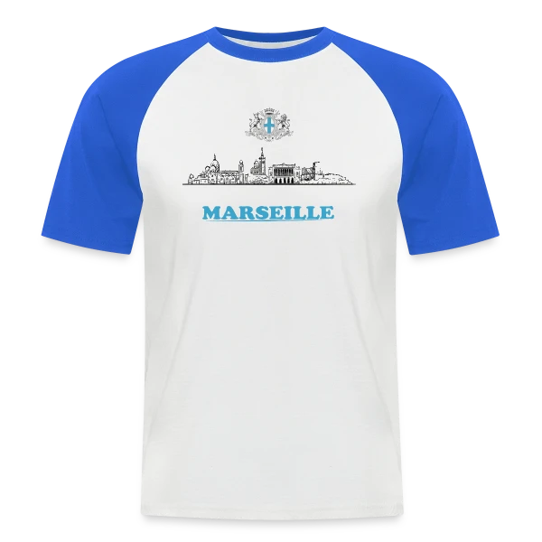 Blason et Skyline Marseille sur T-shirt baseball manches courtes Homme