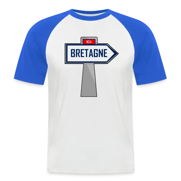 Bretagne : Direction Humoristique Bretonne sur T-shirt baseball manches courtes Homme