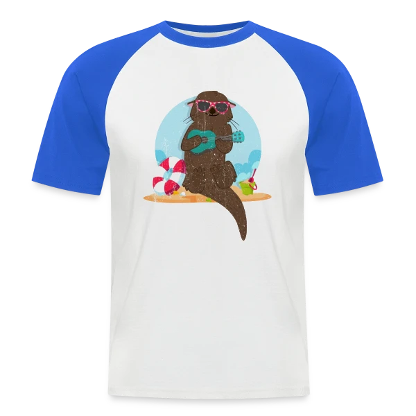 Loutre Musicienne Plage sur T-shirt baseball manches courtes Homme