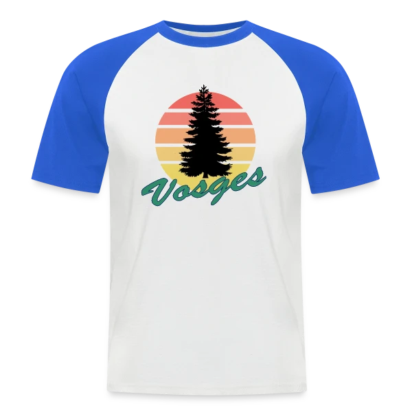 Vosges : Sapin au Coucher de Soleil Vintage sur T-shirt baseball manches courtes Homme