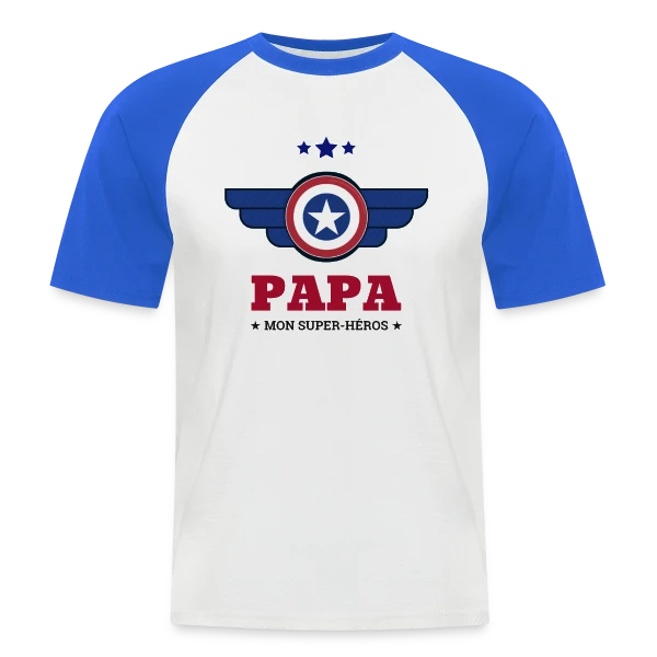 Super Papa Héros sur T-shirt baseball manches courtes Homme