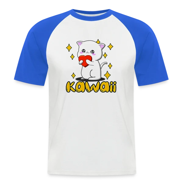 Chat Kawaii Cœur Scintillant sur T-shirt baseball manches courtes Homme