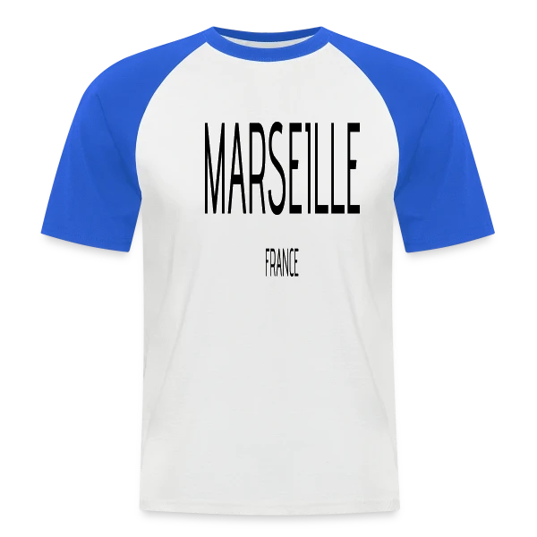 Marseille France Typographie sur T-shirt baseball manches courtes Homme
