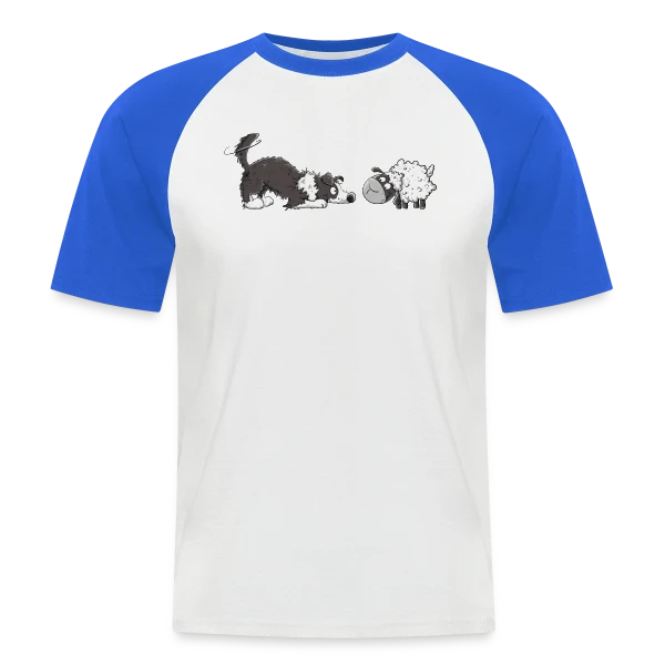 Border Collie et son Mouton Rigolo - Humour Chien sur T-shirt baseball manches courtes Homme