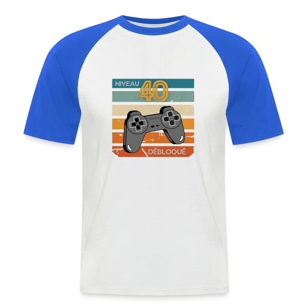 Anniversaire 40 Ans Gamer Niveau 40 Humour sur T-shirt baseball manches courtes Homme