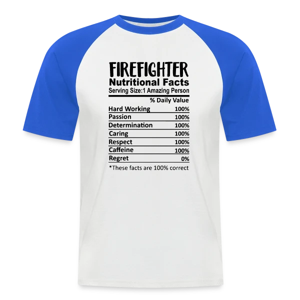 Valeurs Nutritionnelles Pompier sur T-shirt baseball manches courtes Homme