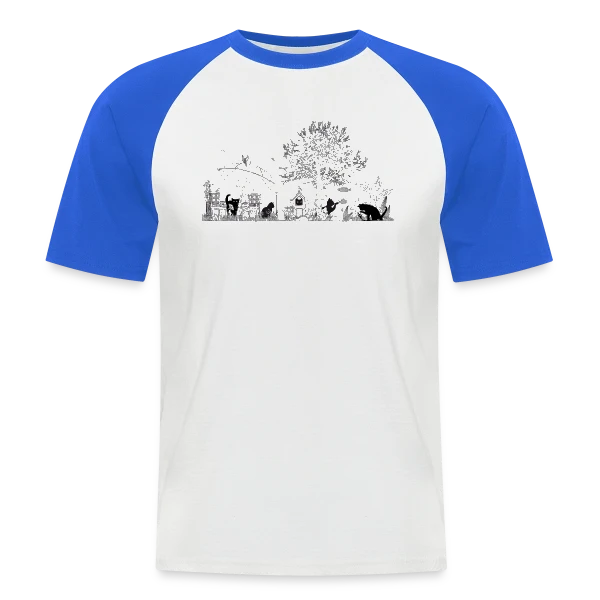 Jardin Luxuriant et Chats Noirs - Dessin Monochrome sur T-shirt baseball manches courtes Homme