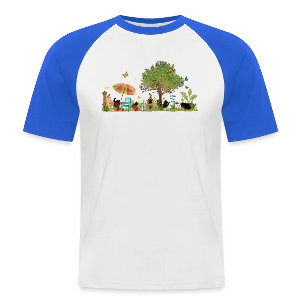 Jardin luxuriant et Chats Noirs - Illustration Poétique sur T-shirt baseball manches courtes Homme