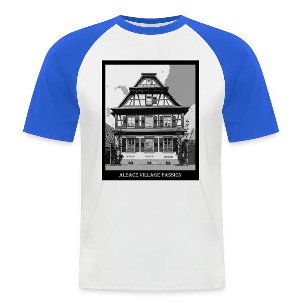Maison à Colombages Alsacienne Vintage sur T-shirt baseball manches courtes Homme