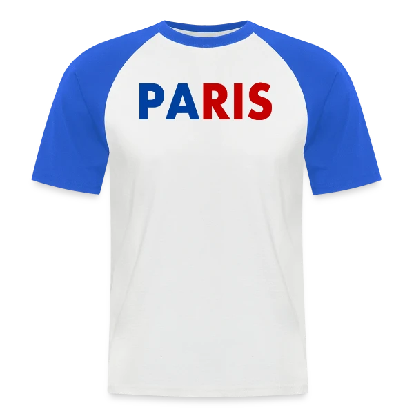 Paris Tricolore Typographie sur T-shirt baseball manches courtes Homme