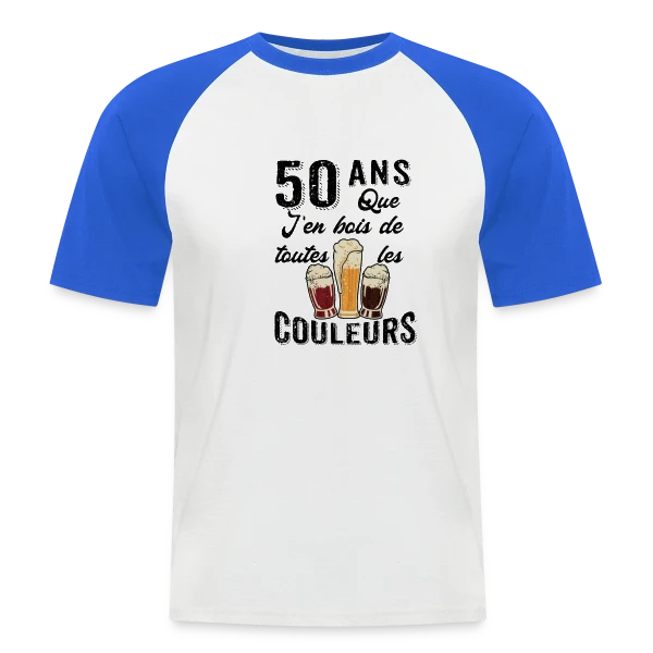 50 Ans Toutes les Couleurs de Bière sur T-shirt baseball manches courtes Homme