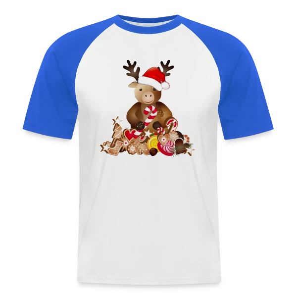 Renne de Noël Adorable avec Chapeau sur T-shirt baseball manches courtes Homme