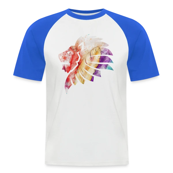 Lion Plumes Aquarelle sur T-shirt baseball manches courtes Homme