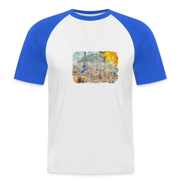 Paris Aquarelle Automnale sur T-shirt baseball manches courtes Homme