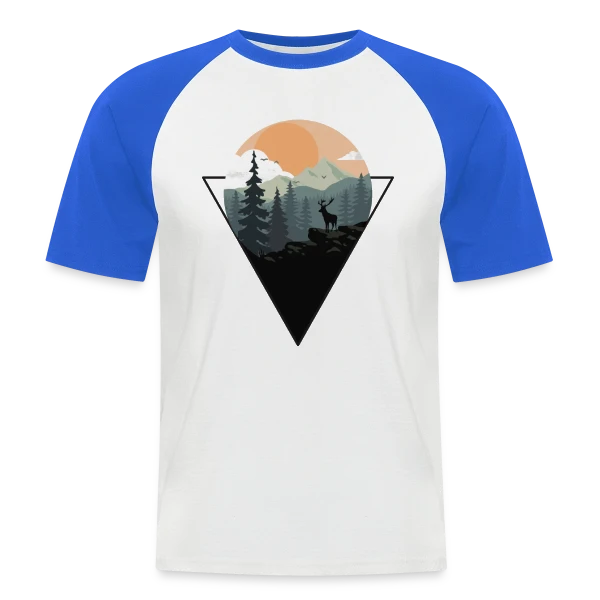 Paysage Montagne Cerf Géométrique sur T-shirt baseball manches courtes Homme