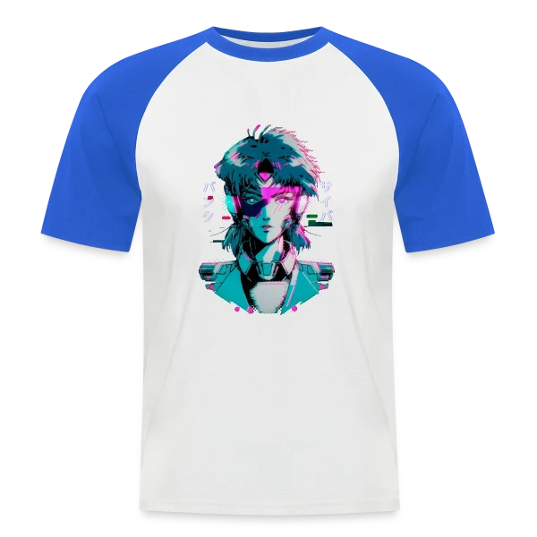 Cyberpunk Anime Girl : Esthétique Glitch Années 80 sur T-shirt baseball manches courtes Homme