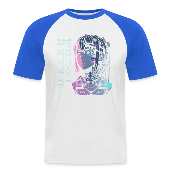 Tsundere Cyborg Neon Glitch Anime sur T-shirt baseball manches courtes Homme