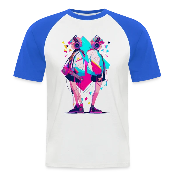 Jumelles Anime Rétro Neon 80s/90s Musique sur T-shirt baseball manches courtes Homme
