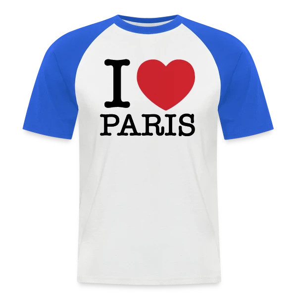 J'aime Paris Cœur Rouge sur T-shirt baseball manches courtes Homme