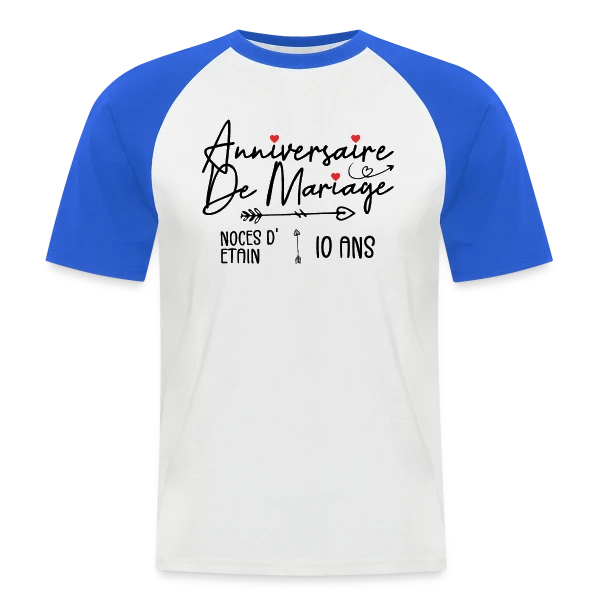 Anniversaire Mariage Noces Étain sur T-shirt baseball manches courtes Homme