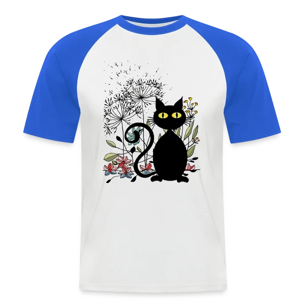 Chat Noir Fleuri sur T-shirt baseball manches courtes Homme