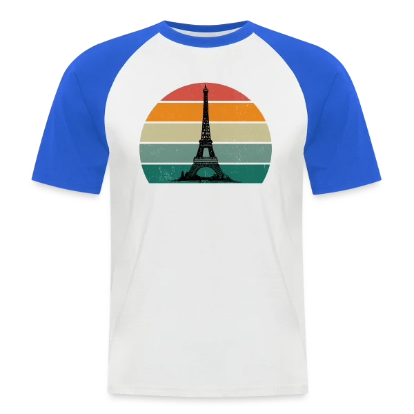 Tour Eiffel Rétro Sunset sur T-shirt baseball manches courtes Homme