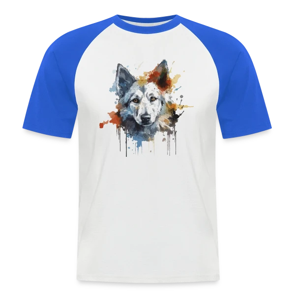 Loup Aquarelle Stylisé sur T-shirt baseball manches courtes Homme