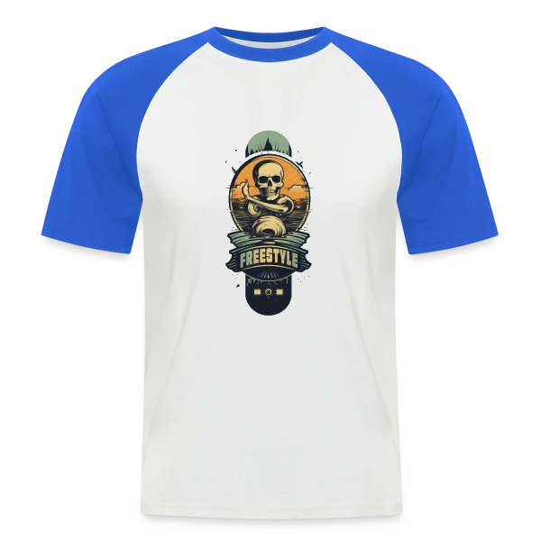 Skateboard Tête de Mort Rétro sur T-shirt baseball manches courtes Homme