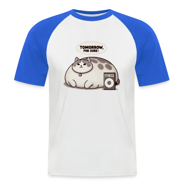 Le Chat Paresseux du Fitness : Demain, c'est sûr ! sur T-shirt baseball manches courtes Homme