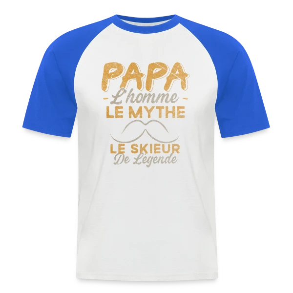 Papa Skieur de Légende - Humour Cadeau Ski sur T-shirt baseball manches courtes Homme