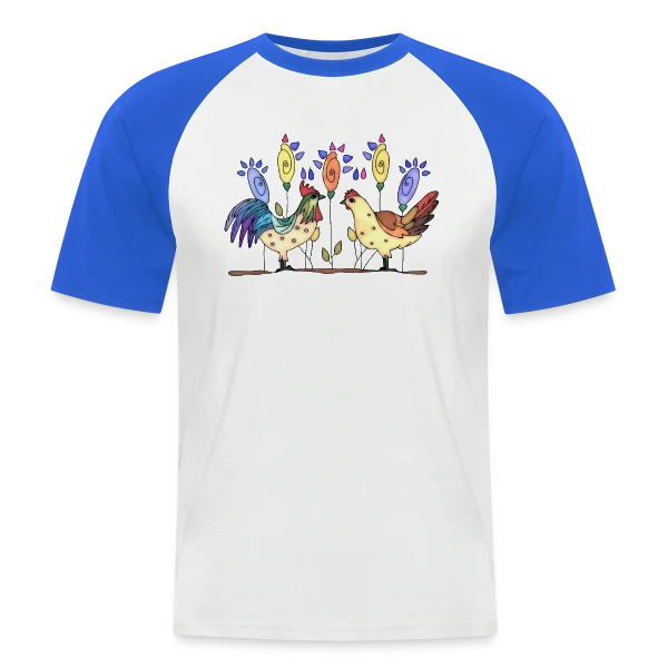 Duo Fermier Coq & Poule sur T-shirt baseball manches courtes Homme