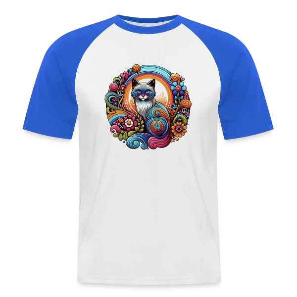 Chat Psychédélique Années 70 sur T-shirt baseball manches courtes Homme