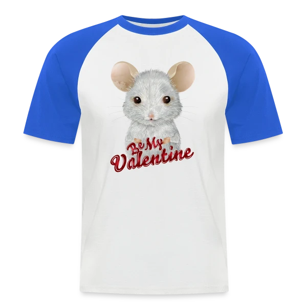 Adorable Souris Blanche de la Saint-Valentin sur T-shirt baseball manches courtes Homme