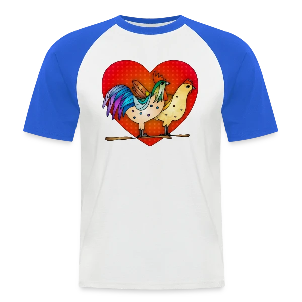 Duo Coq et Poule Champêtre sur T-shirt baseball manches courtes Homme