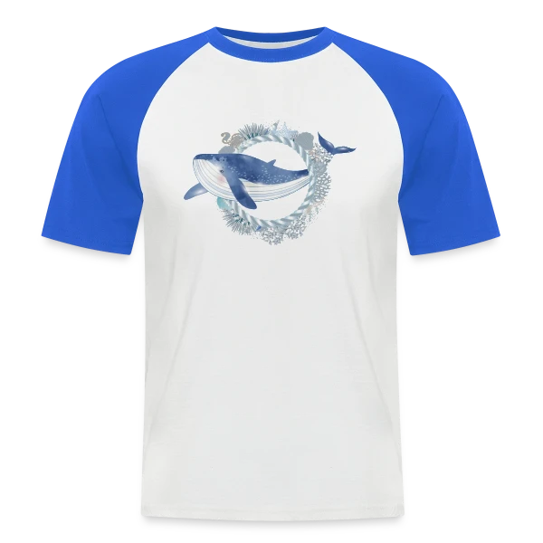 Baleine Bleue et Récif Corallien - Style Aquarelle sur T-shirt baseball manches courtes Homme