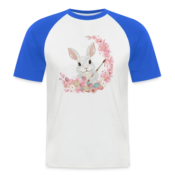 Lapin de Pâques Enchanteur: Fleurs et Pinceau Pastel sur T-shirt baseball manches courtes Homme