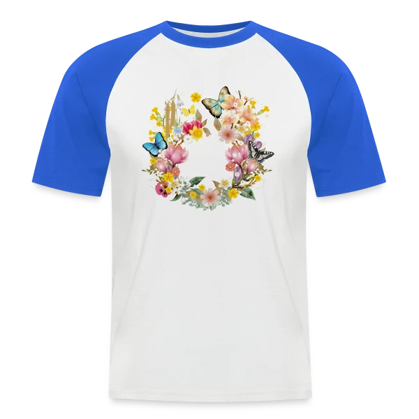 Éclosion Printanière : Fleurs et Papillons Colorés sur T-shirt baseball manches courtes Homme