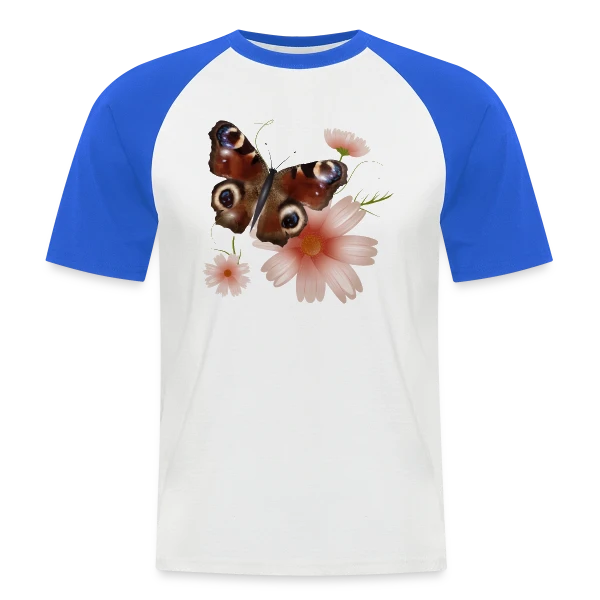 Papillon Paon-du-Jour Éclatant de Roses sur T-shirt baseball manches courtes Homme
