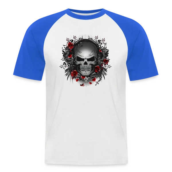 Crâne Gothique Mystique aux Roses Rouges sur T-shirt baseball manches courtes Homme