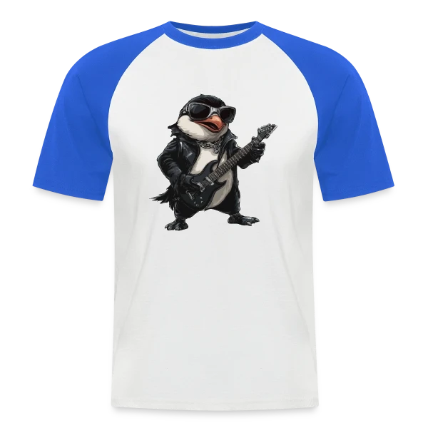 Pinguin Rocker Guitariste Heavy Metal sur T-shirt baseball manches courtes Homme