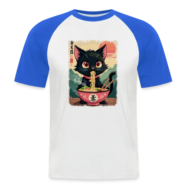Chat Kawaii Ramen sur T-shirt baseball manches courtes Homme