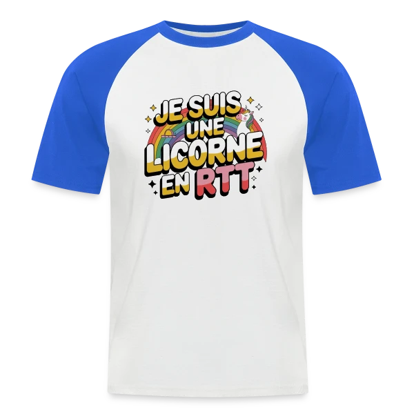Licorne en RTT Arc-en-ciel sur T-shirt baseball manches courtes Homme