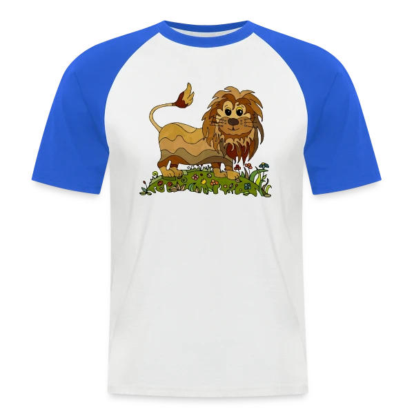 Lion Joyeux Prairie Fleurie sur T-shirt baseball manches courtes Homme