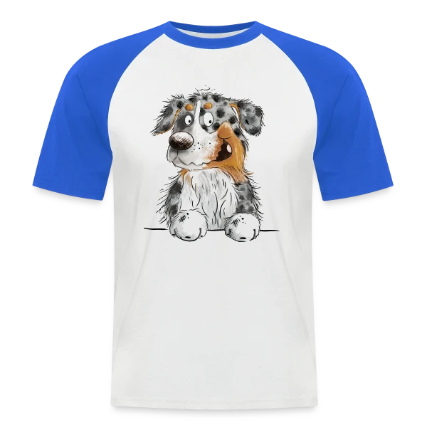 Berger Australien Blue Merle Drôle et Amusant sur T-shirt baseball manches courtes Homme