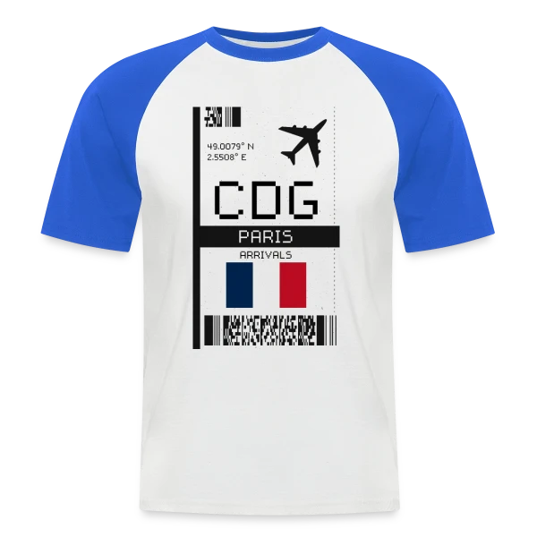 Billet d'Avion Paris CDG sur T-shirt baseball manches courtes Homme