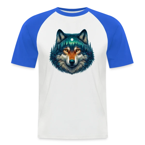 Loup Forêt Étoilée sur T-shirt baseball manches courtes Homme