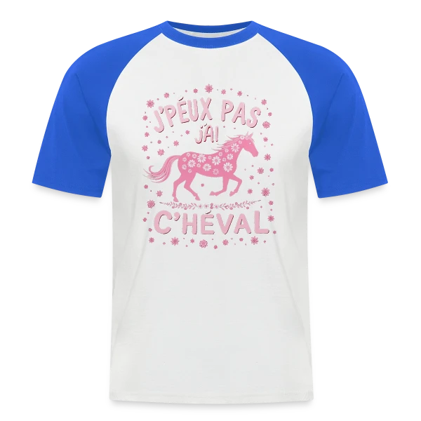 J'Peux Pas J'Ai Cheval - Humour Équitation Rose sur T-shirt baseball manches courtes Homme